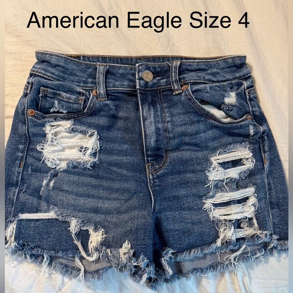 American Eagle Outfitters Women's Distressed Blue Denim Shorts